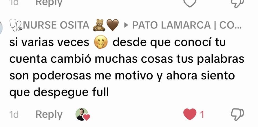 Comentario en TikTok: desde que conocí tu cuenta cambió muchas cosas, tus palabras son poderosas, me motivó y ahora siento que despegué full.
